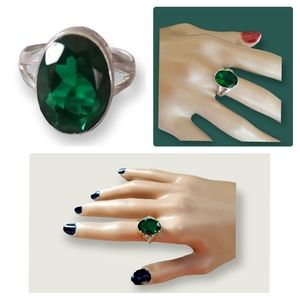 Lab Created Emerald Solitaire Hand Tooled Sterling Silver .925 Ring SZ 7